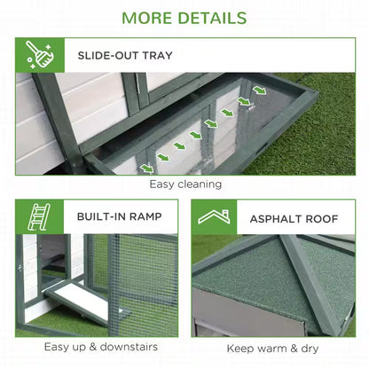 77 In. Green Wooden Chicken Coop 0.00037-Acre In-Ground W/Weatherproof Roof, Poultry Fencing and Removable Tray
