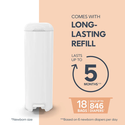 Platinum White Stainless Steel Diaper Disposal System with 18 Roll Bags for Infants