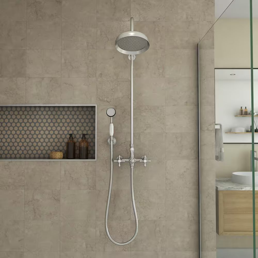 Abbey 10 In. X 28 In. 1/2 In. Shower Faucet Set with Handshower in Brushed Nickel