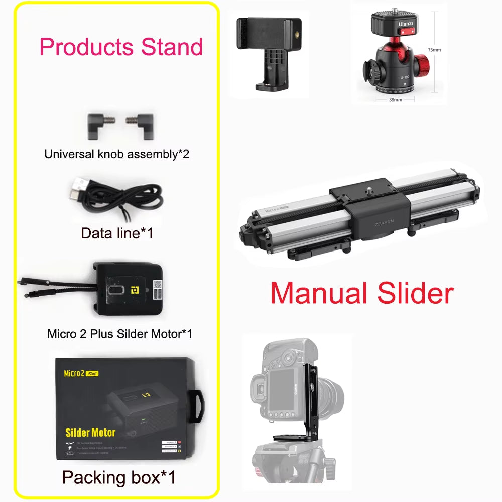 Micro 2 Mini Portable Ultra Silent Motor Motorized Camera Video Double Distance Parallel Slider Macro Track