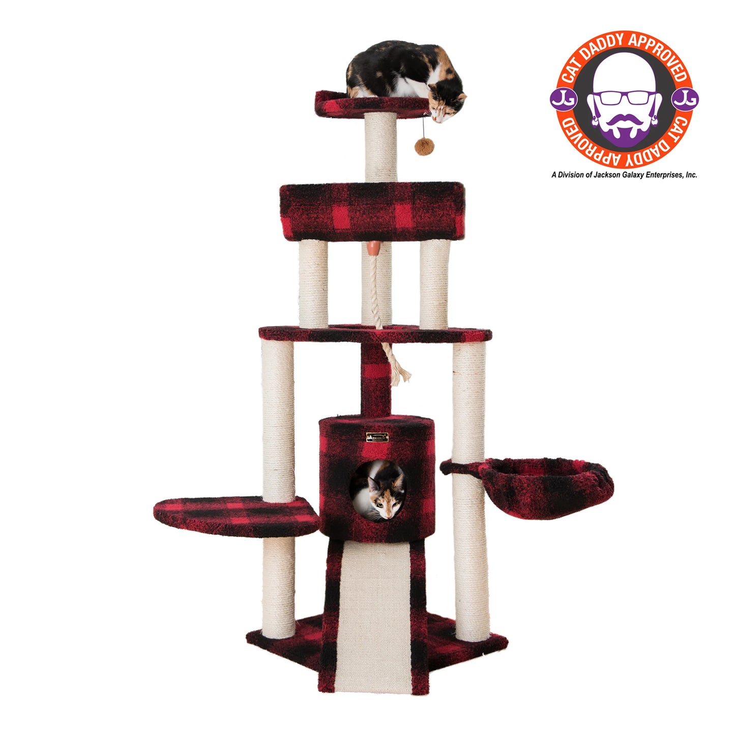 Real Wood Cat Tree Model B5806, Black & Red Tartan Plaid