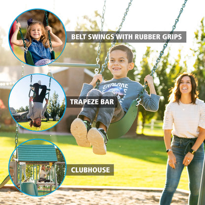 Kid'S Big Stuff Swing Set with Toddler Bucket Swing and Kid'S Almond Picnic Table (91109)