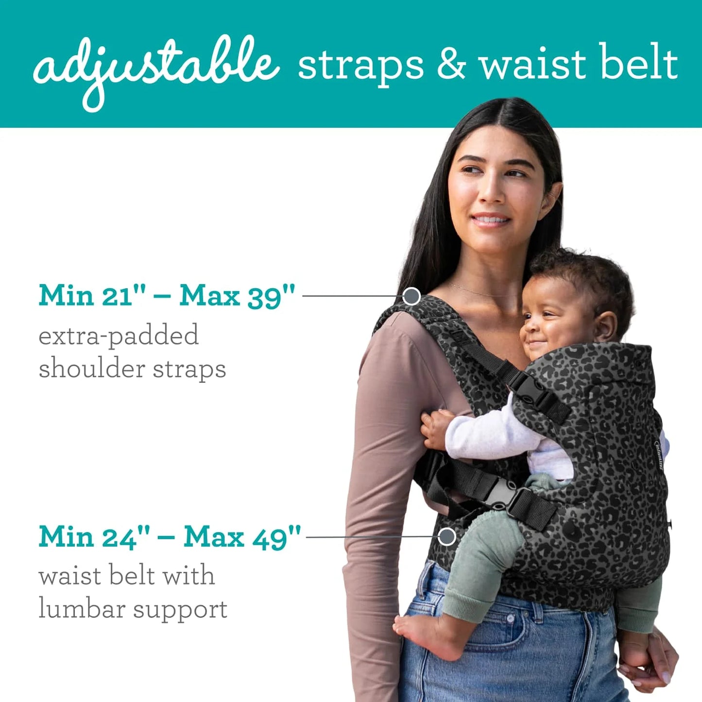 4-in-1 Convertible Baby Carrier - Unisex Multi-Position Design for Infants (0+ Months, 8-32 lbs) in Black and Gray Leopard Print