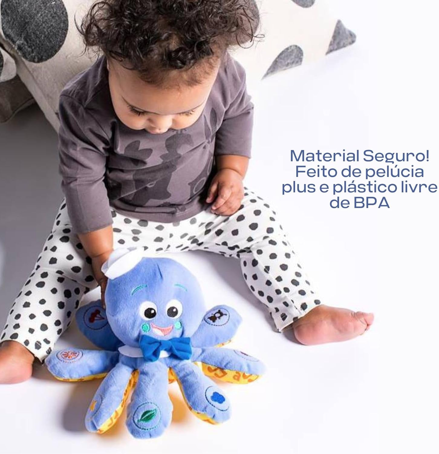 Octoplush Musical Huggable Plush Toy - Color Learning in Three Languages, Blue, 11 inches, Suitable for Ages 3 Months and Up