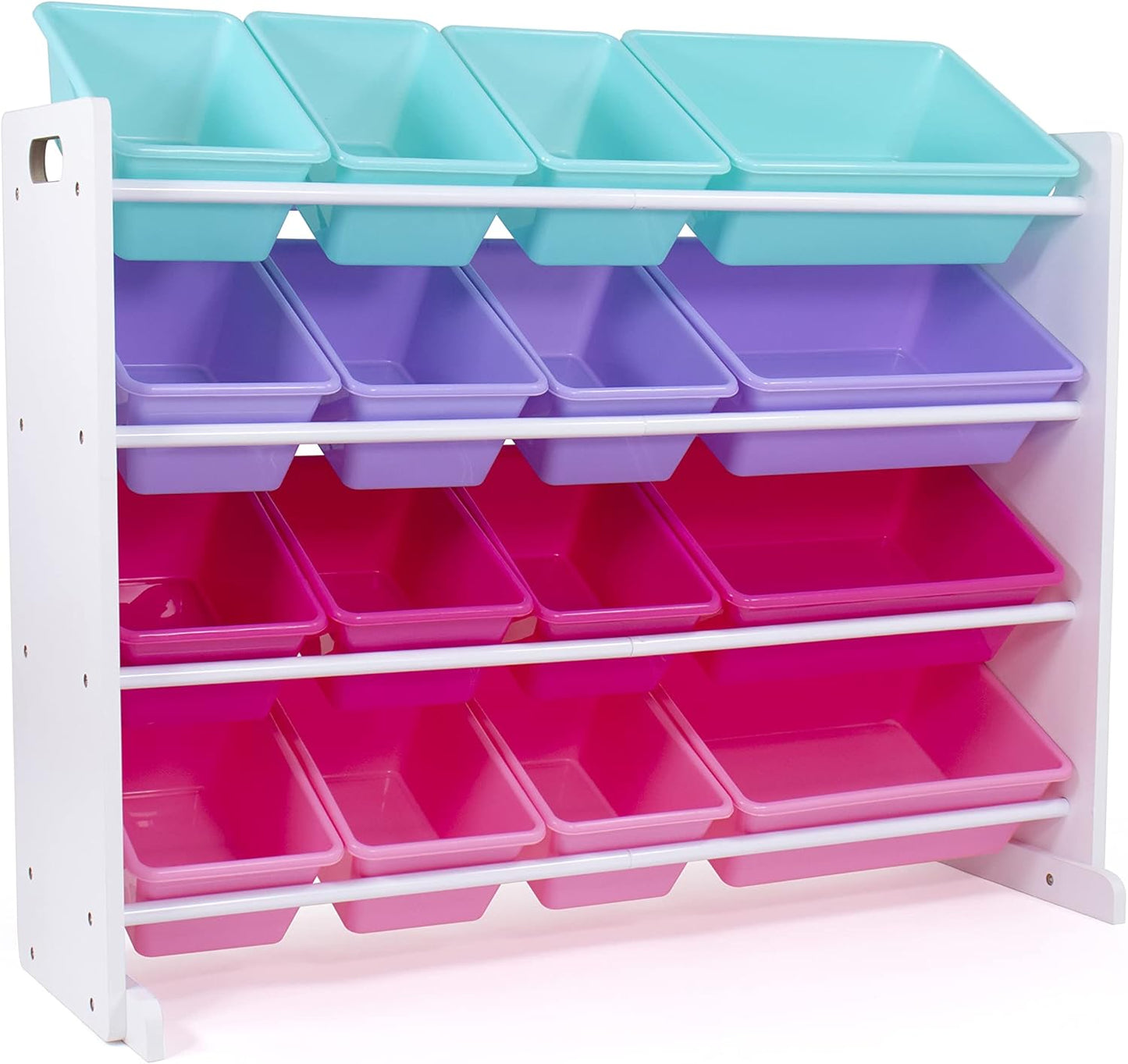 Large Toy Storage Organizer with 16 Removable Bins in White, Blue, Pink, and Purple - Ideal for Toddlers' Rooms, Playrooms, and Nurseries - Modern Design for Effective Toy Organization