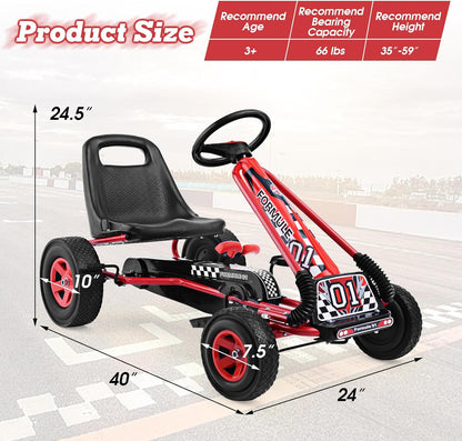 Kids' Off-Road Go Kart with Adjustable Seat, Safety Brakes, EVA Tires, and Steering Wheel - Red