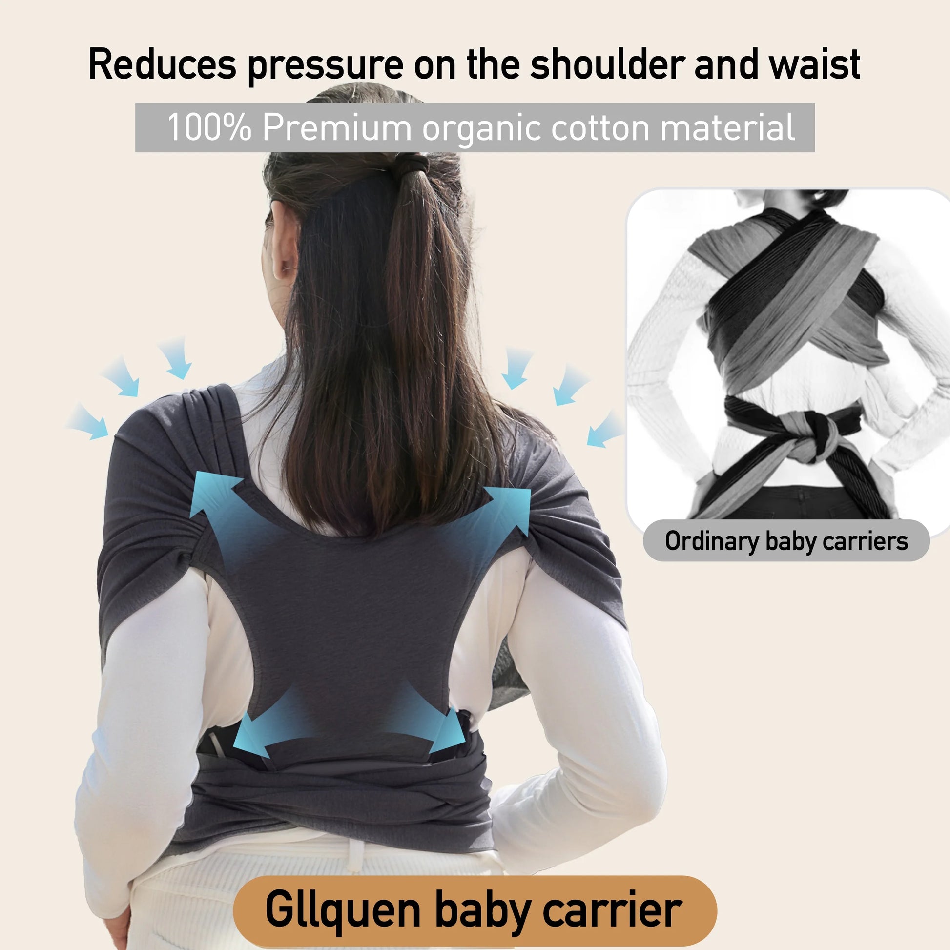 Organic Cotton Infant and Toddler Wrap Carrier in Dark Gray, Supports Weights Up to 35 lbs