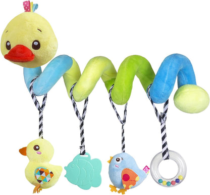 Baby Car Seat Activity Spiral Toys, Plush Crib Accessories with Squeaker for Boys and Girls (Duck Design)
