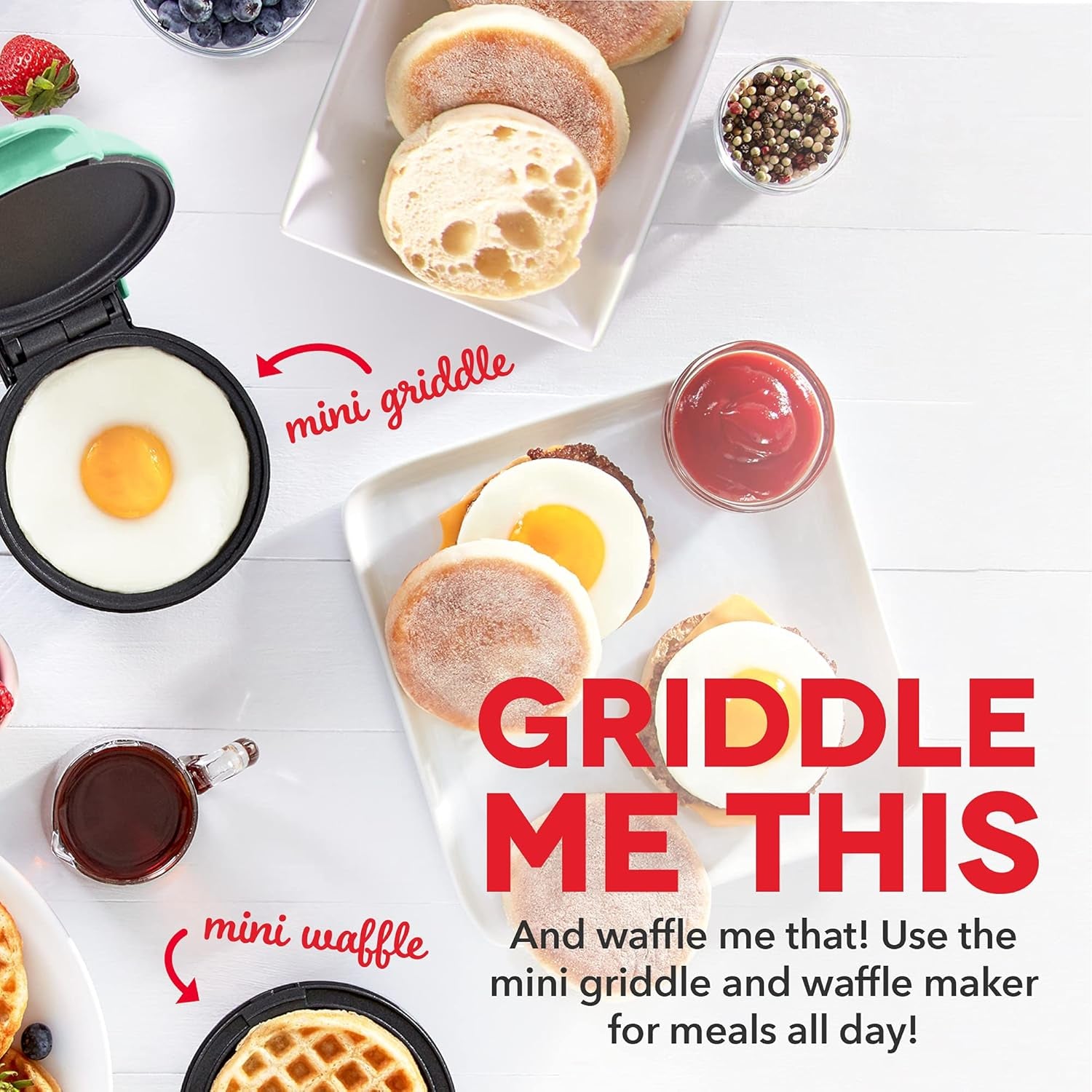 Mini Maker Set - Customized Treat Maker - Supports Multi-Function Cooking - Easy Cleanup and User-Friendly Design - Aqua - Waffle & Griddle Irons