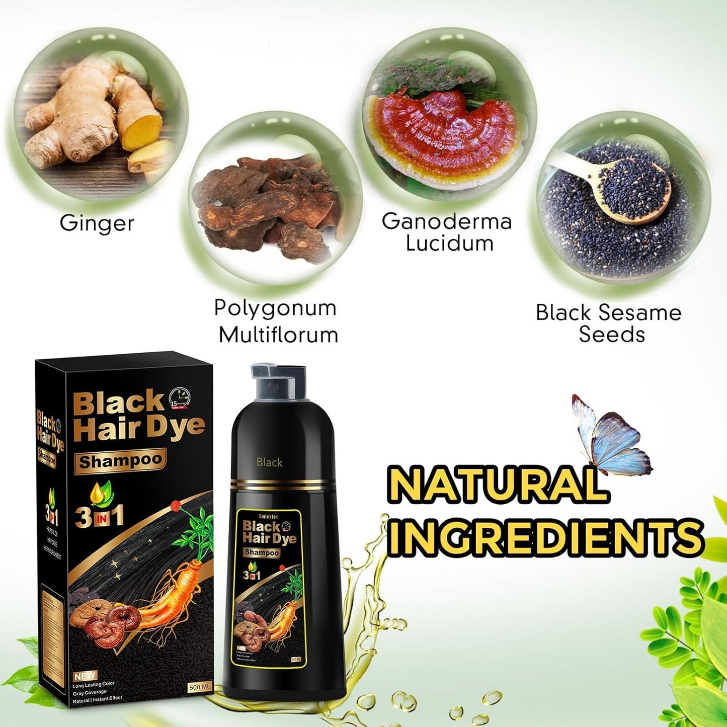 Hair Dye Shampoo 3 in 1 for Gray Hair, Herbal Ingredients Natural Shampoo Hair D
