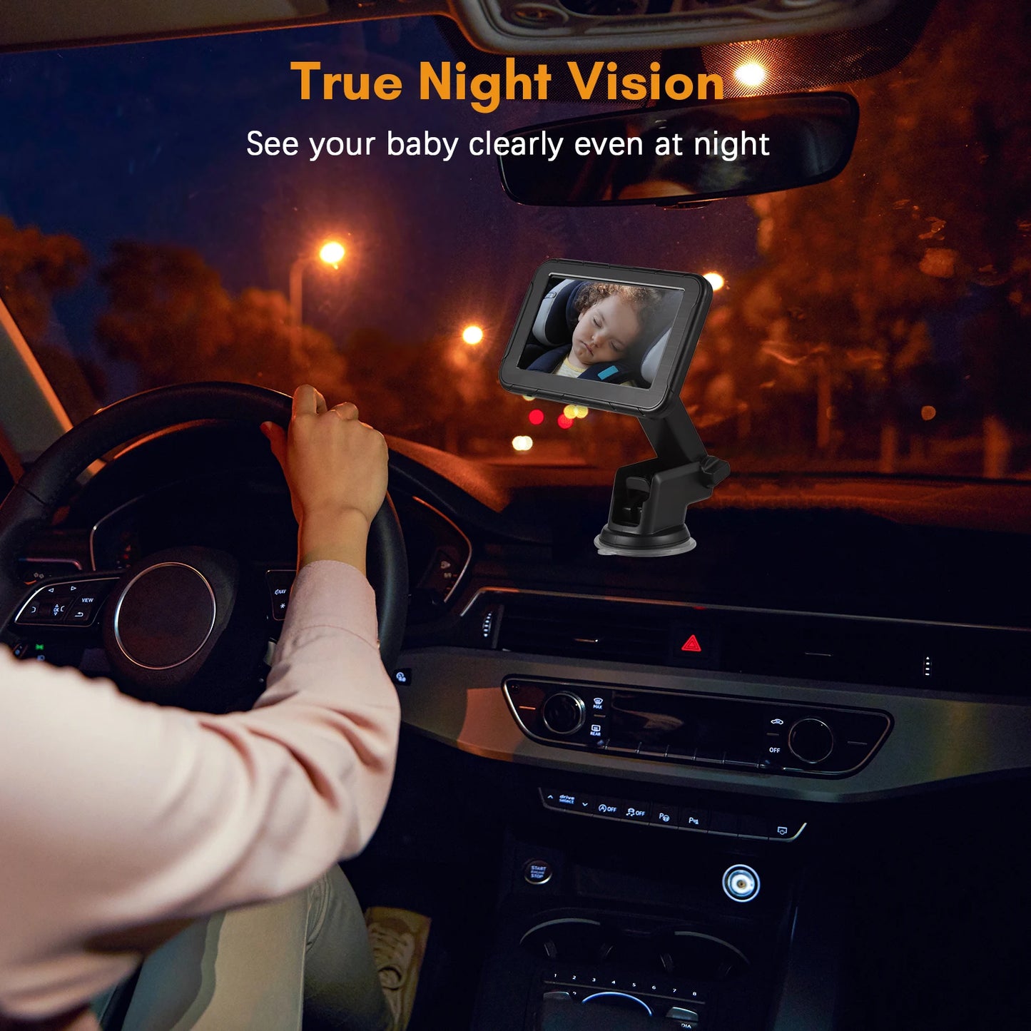 High-Definition 1080P Baby Car Monitor with 150° Wide-Angle View and Night Vision for Rear-Facing Seats