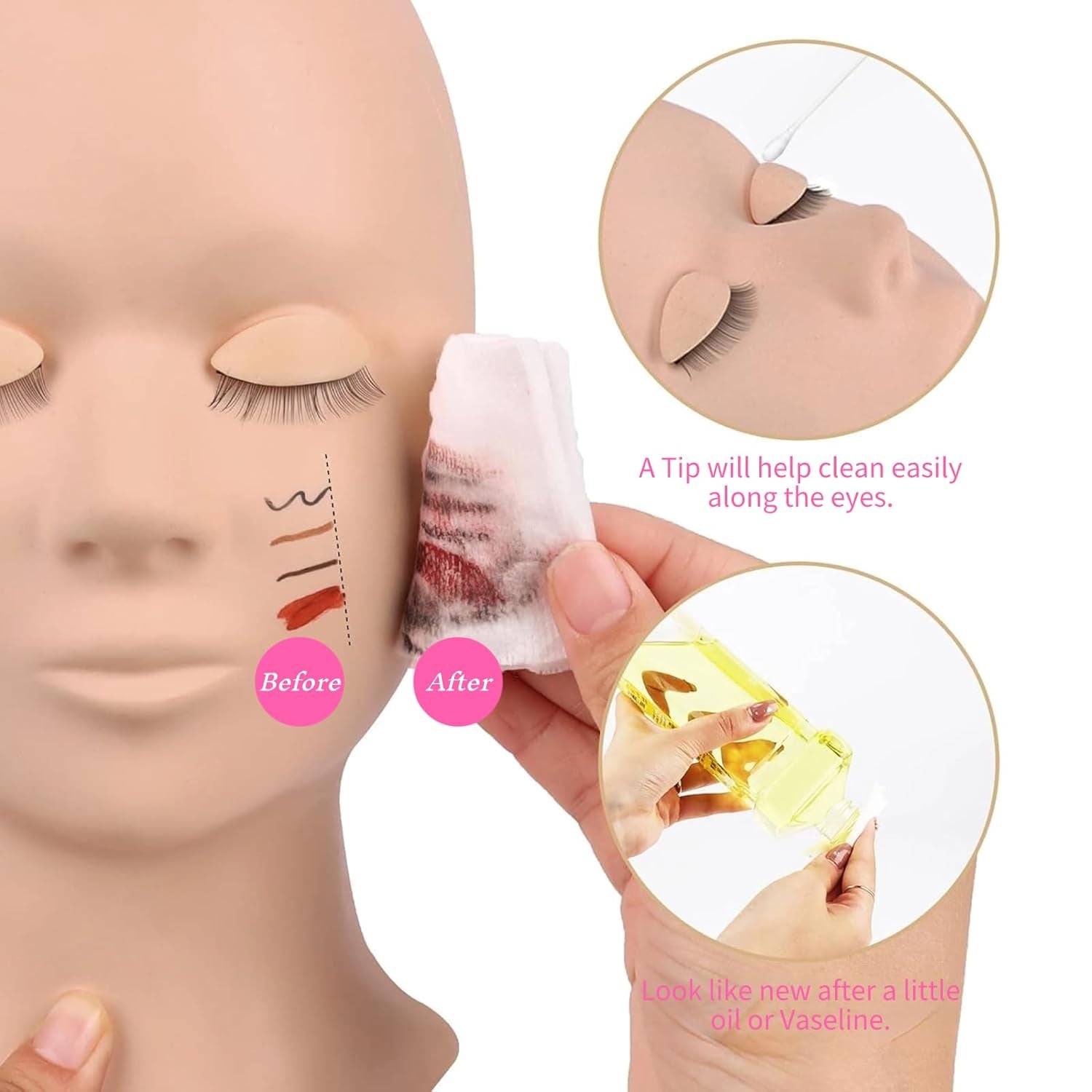 High Simulation Soft Silicone Lash Mannequin Head for Makeup Practice, Eye Shadow, , Eyelash Extension Training, Face Painting, and Massage