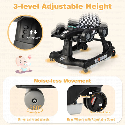 Adjustable 4-in-1 Foldable Baby Walker and Activity Push Walker - Black