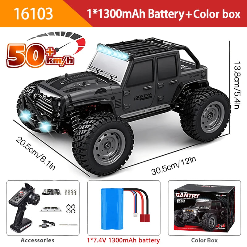 1:16 Scale 4WD RC Car with LED Remote Control - High-Speed Drift Monster Truck for Kids, 70KM/H or 50KM/H, Compatible with 144001 Toys