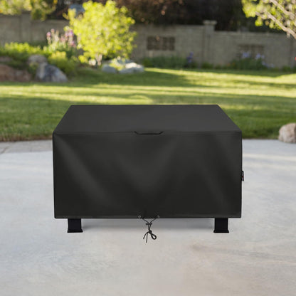 Square Fire Pit Cover 38 Inch, Heavy Duty Waterproof Fire Table Cover, Outdoor Firepit Protector with Drawstring and Handles, All Weather Protection, Black