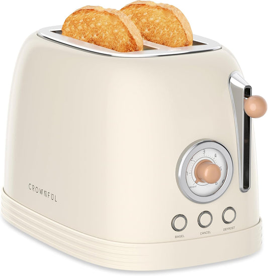 2-Slice Toaster, Extra Wide Slots Toaster, Retro Stainless Steel with Bagel, Cancel, Defrost, Reheat Function and 6-Shade Settings, Removal Crumb Tray, Cream