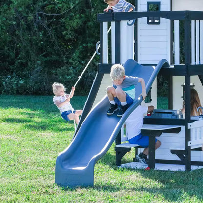 Canyon Creek White Outdoor Kid'S Playground Set W/ Rock Wall, Wave Slide, Web Swing, and Playset Kitchen