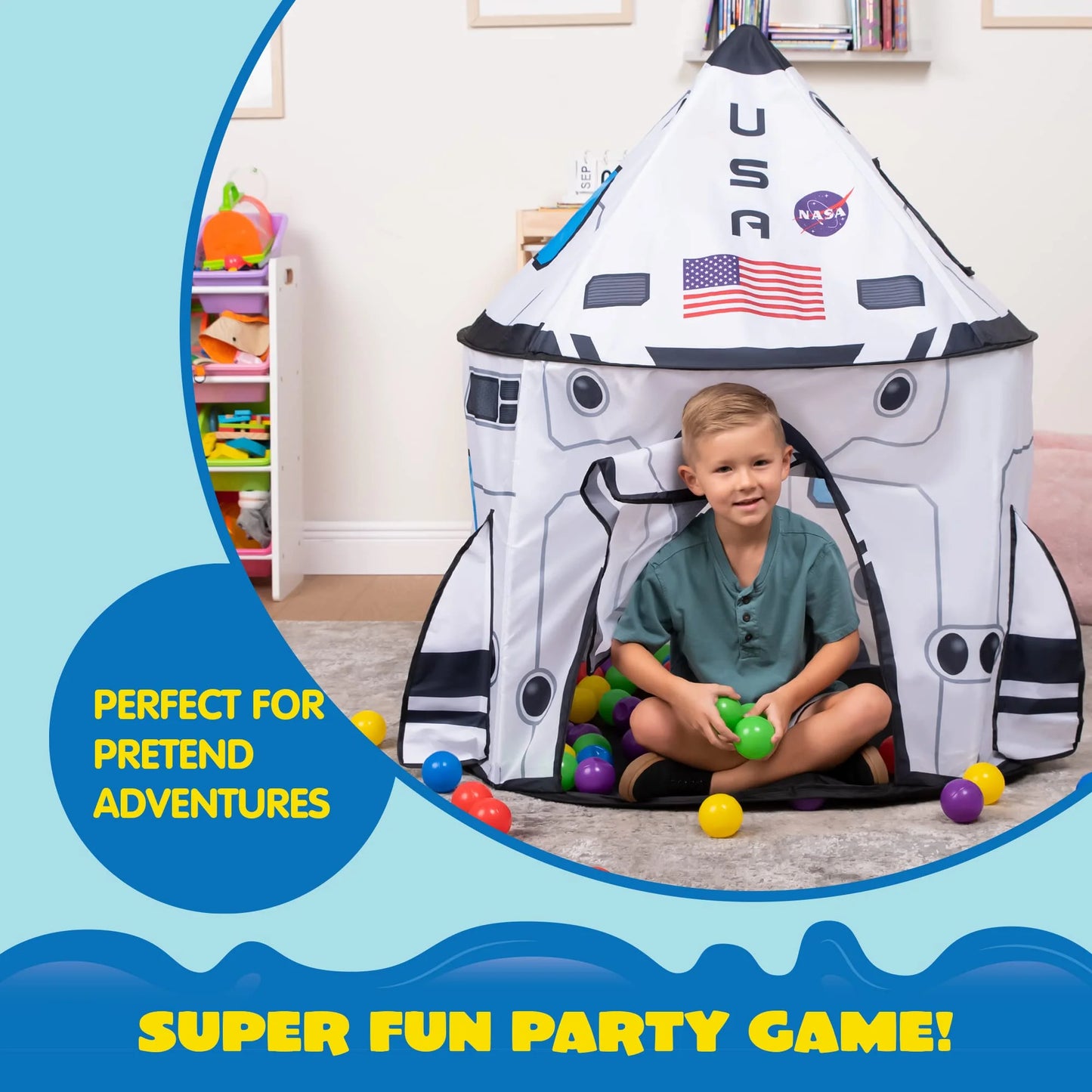 Rocket Ship Pop-Up Play Tent for Kids - Indoor and Outdoor Spaceship Playhouse Set