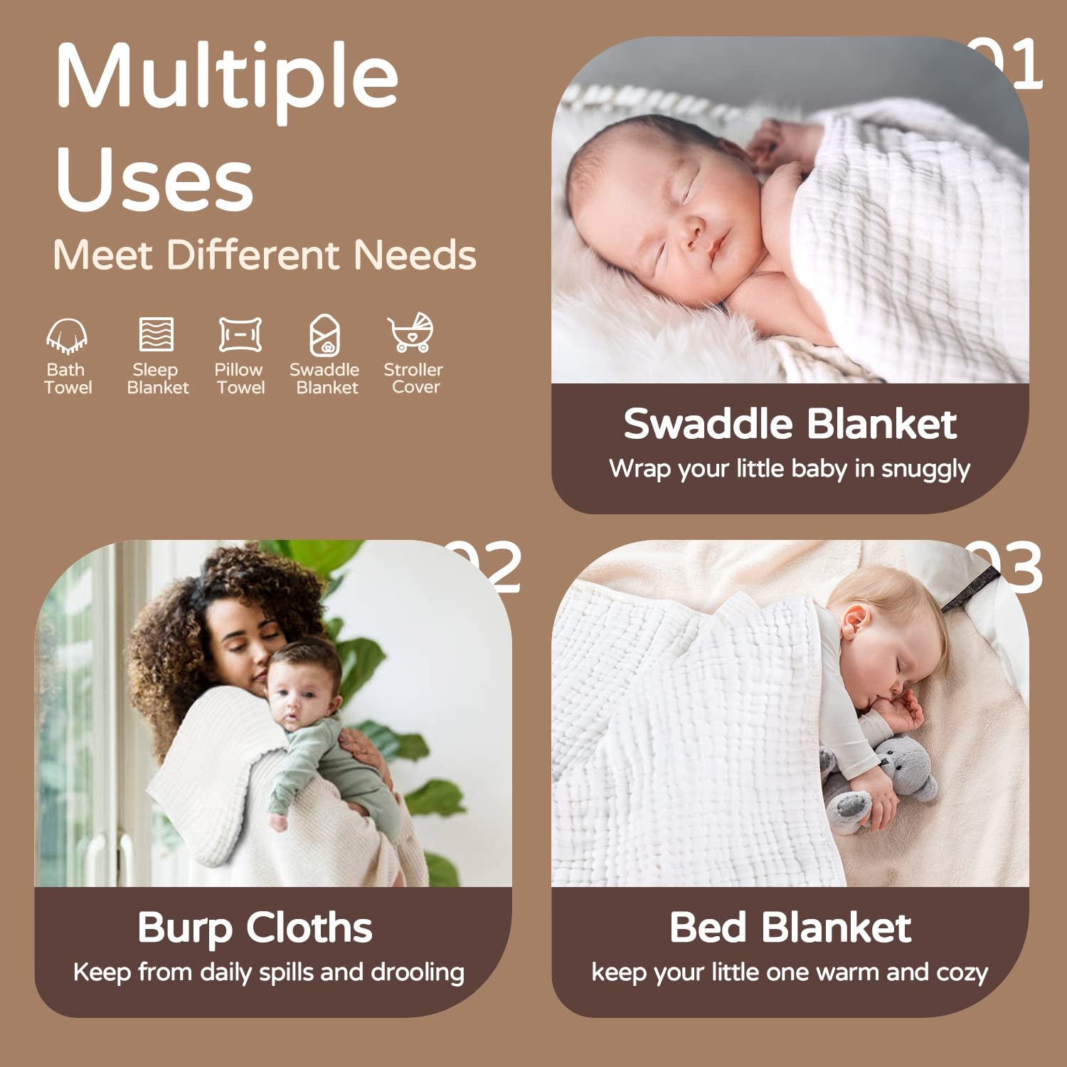 Hooded Muslin Cotton Baby Towels for Newborns - Soft, Absorbent Bath Towel with Hood for Infants and Toddlers, Large 32x32 Inches, Essential for Newborn Care