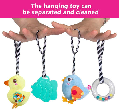 Baby Car Seat Activity Spiral Toys, Plush Crib Accessories with Squeaker for Boys and Girls (Duck Design)