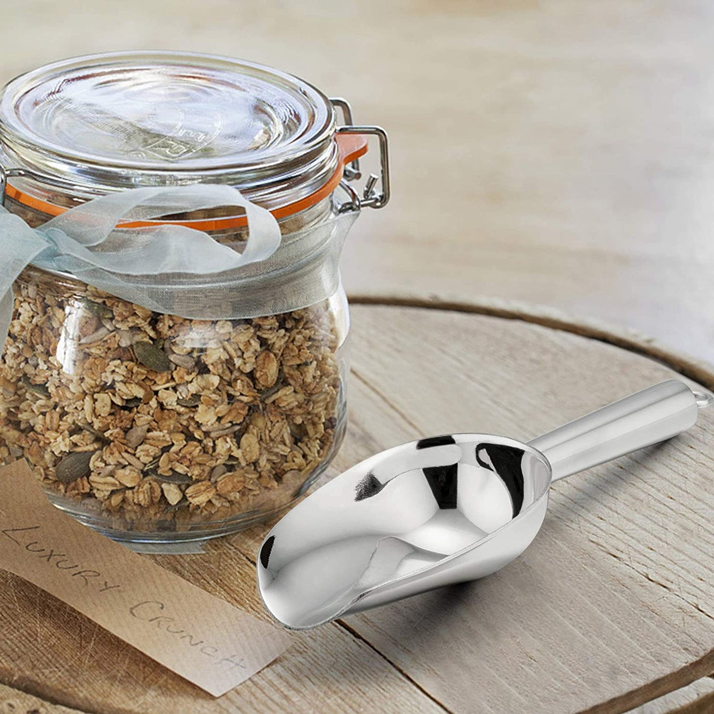 Mini Scoop, 3 Ounce Stainless Steel Kitchen Utility Scoops, Ideal for Candy/Ice Cube/Flour/Sugar/Coffee Bean/Protein Powder, Food Grade & anti Rust, Easy Clean & Dishwasher Safe (4 Pack)