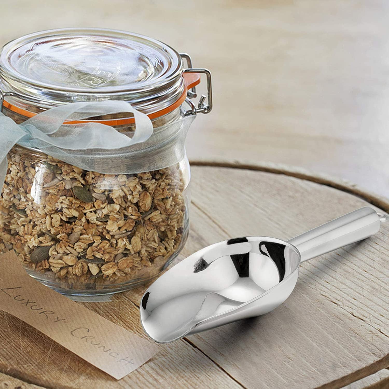 Mini Scoop, 3 Ounce Stainless Steel Kitchen Utility Scoops, Ideal for Candy/Ice Cube/Flour/Sugar/Coffee Bean/Protein Powder, Food Grade & anti Rust, Easy Clean & Dishwasher Safe (4 Pack)
