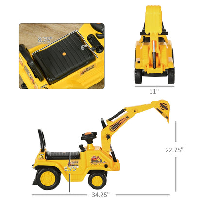 3-in-1 Ride-On Toy Excavator Digger, Scooter, and Pulling Cart for Pretend Play Construction Activities