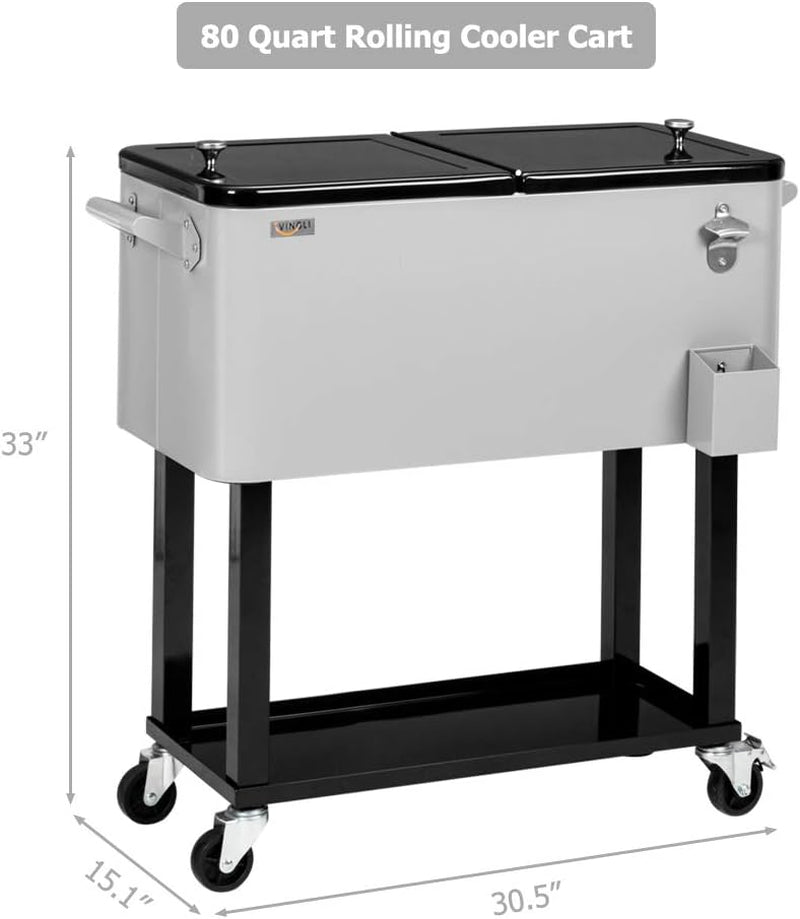 80 Quart Portable Rolling Ice Chest with Shelf and Built-in Bottle Opener for Outdoor Entertaining