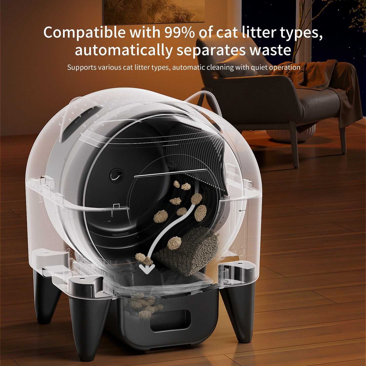 Self Cleaning Cat Litter Box, Automatic Smart Litter Box for Multiple Cats with 10 Safety Sensor Radars, 110L Electric Cat Box with App-Control, Odor Control, Quiet Operation, Black