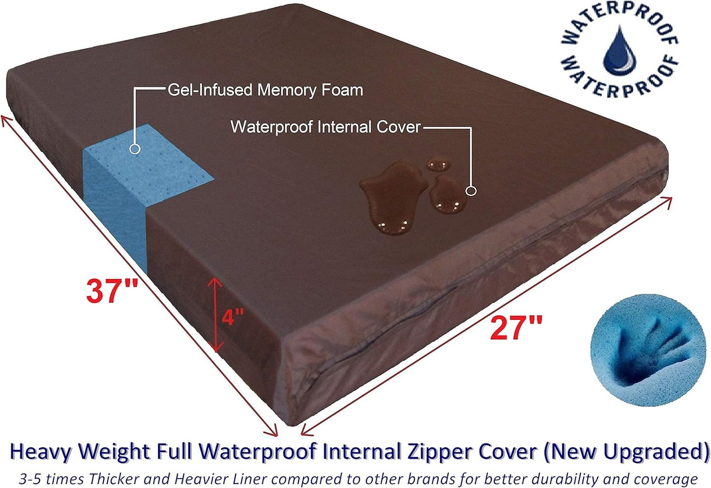 Premium Orthopedic Memory Foam Dog Bed for Medium Large Dogs, Washable Durable Denim Cover, Waterproof and Extra External Pet Bed Case 37"X27"X4"