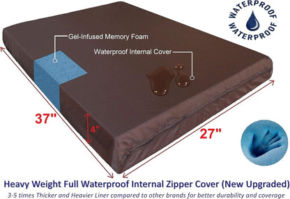 Premium Orthopedic Memory Foam Dog Bed for Medium Large Dogs, Washable Durable Denim Cover, Waterproof and Extra External Pet Bed Case 37"X27"X4"