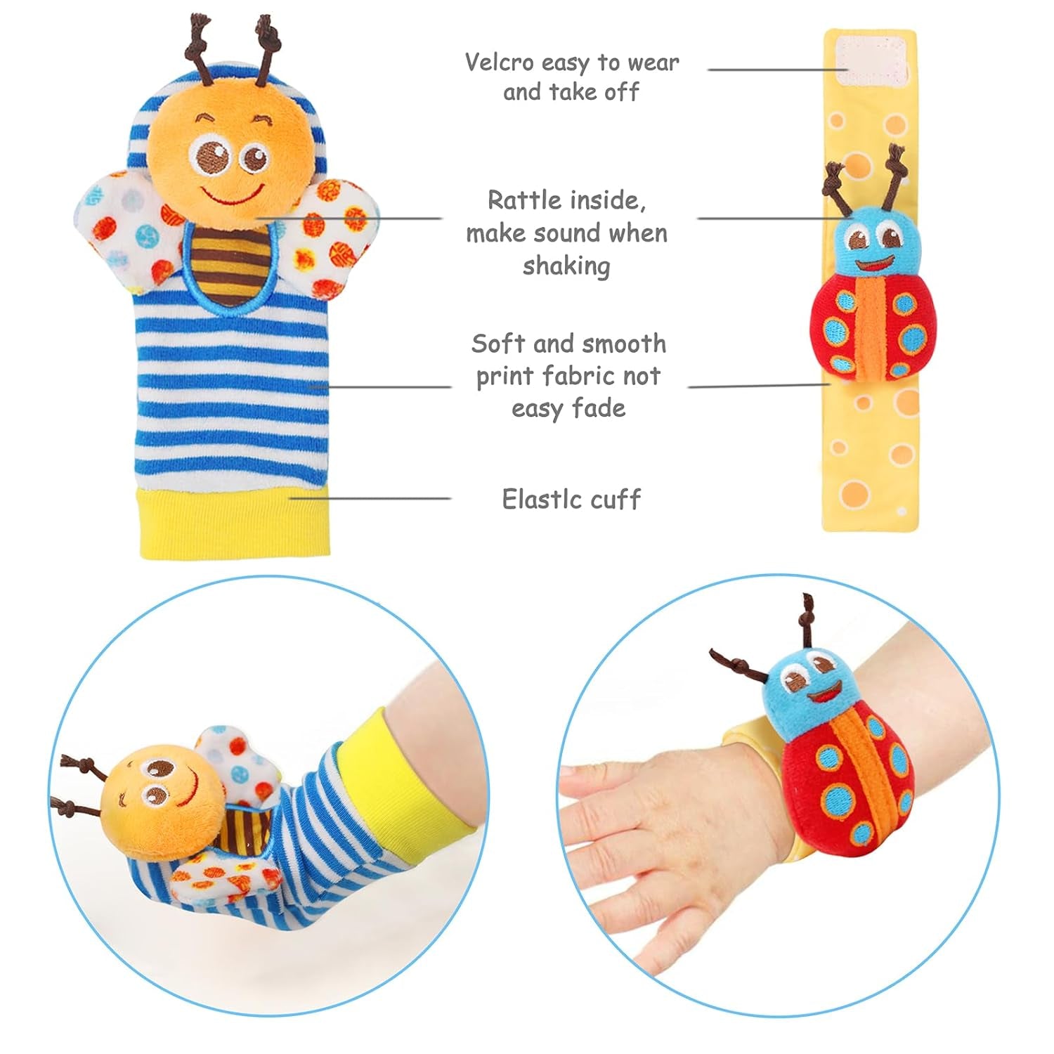 Wrist and Foot Rattle Set for Infants - 8 Piece Baby Activity Toy Gift for Newborns