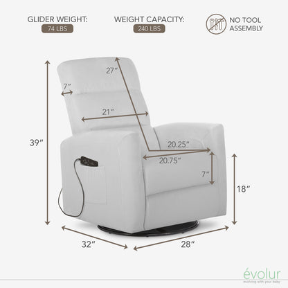 Reevo Upholstered Faux Leather Glider Chair with Swivel, Rocker, and Massage Features for Modern Nurseries - Misty Grey, Tool-Free Assembly, Easy to Clean, Eco-Friendly Design