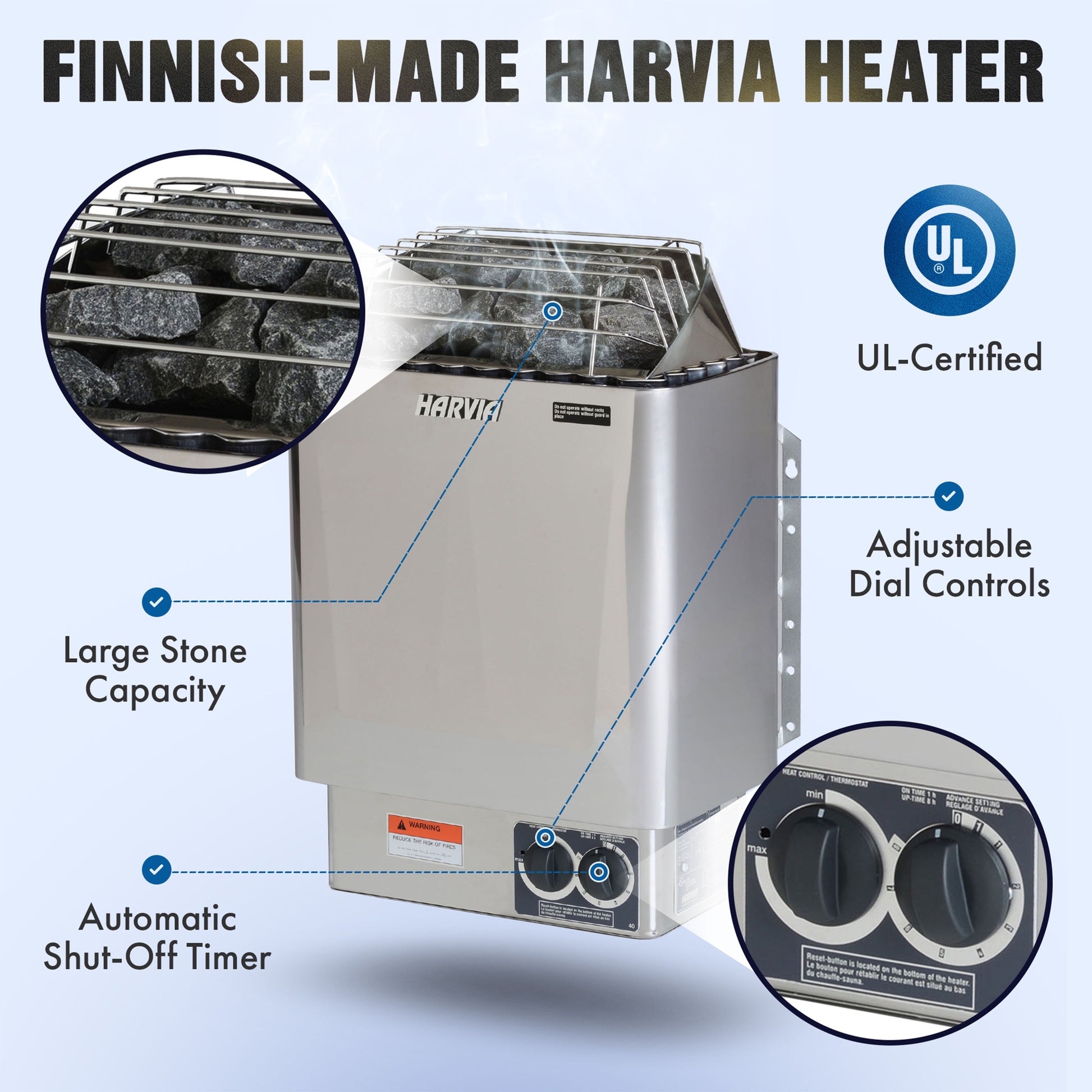 Canadian Hemlock Indoor Wet-Dry Sauna for 4-6 Persons with 4.5 kW UL Certified Heater