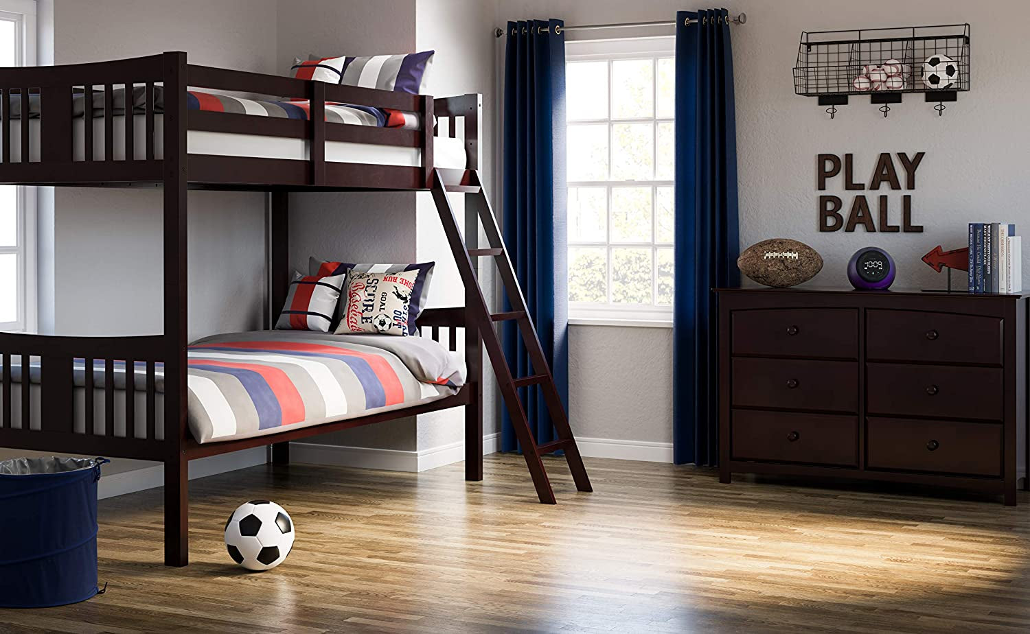 Caribou Twin over Twin Bunk Bed in Espresso - GREENGUARD Gold Certified, Convertible to Two Individual Twin Beds for Children