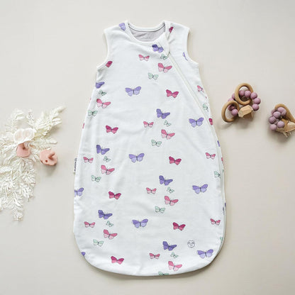 Merino Wool and Organic Cotton Baby Sleeping Bag - Classic 4-Season Sleep Sack with Two-Way Zipper for Ages 18-36 Months - Butterfly Design
