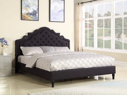 Premiere Classics 51" Tall King Platform Bed with Upholstered Headboard and Slats - Black Linen
