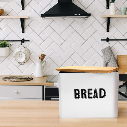 Bread Box, Retro Metal Cake Bin W/Bamboo Wooden Lid, Space Saving Bread Box Storage Container, Compact Tin Basket for Longer and Fresher Food, Rolls