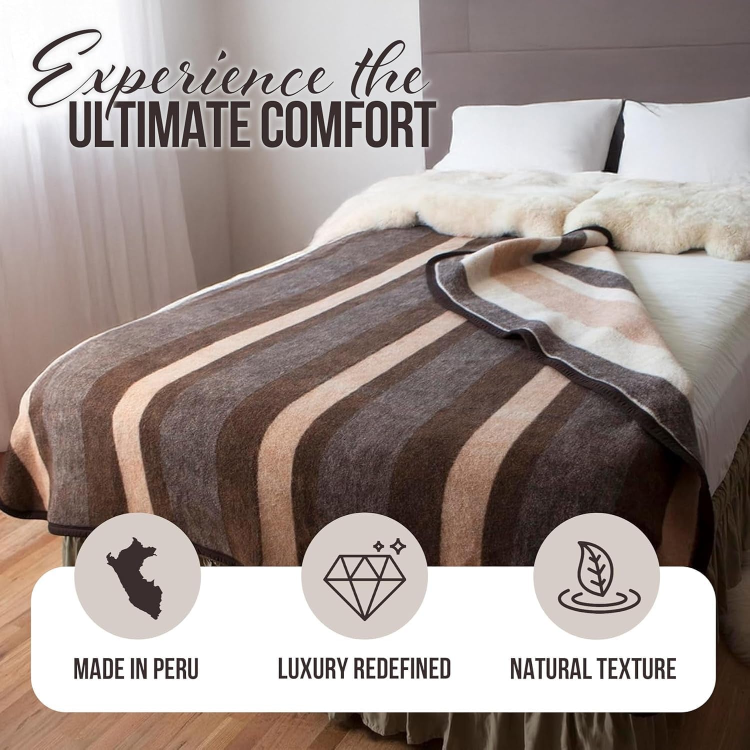 Natural Alpaca and Sheep Wool Twin Blanket – Heavyweight, Breathable, and Textured – 63 x 84 Inches, 4.2 lbs – Crafted in Peru