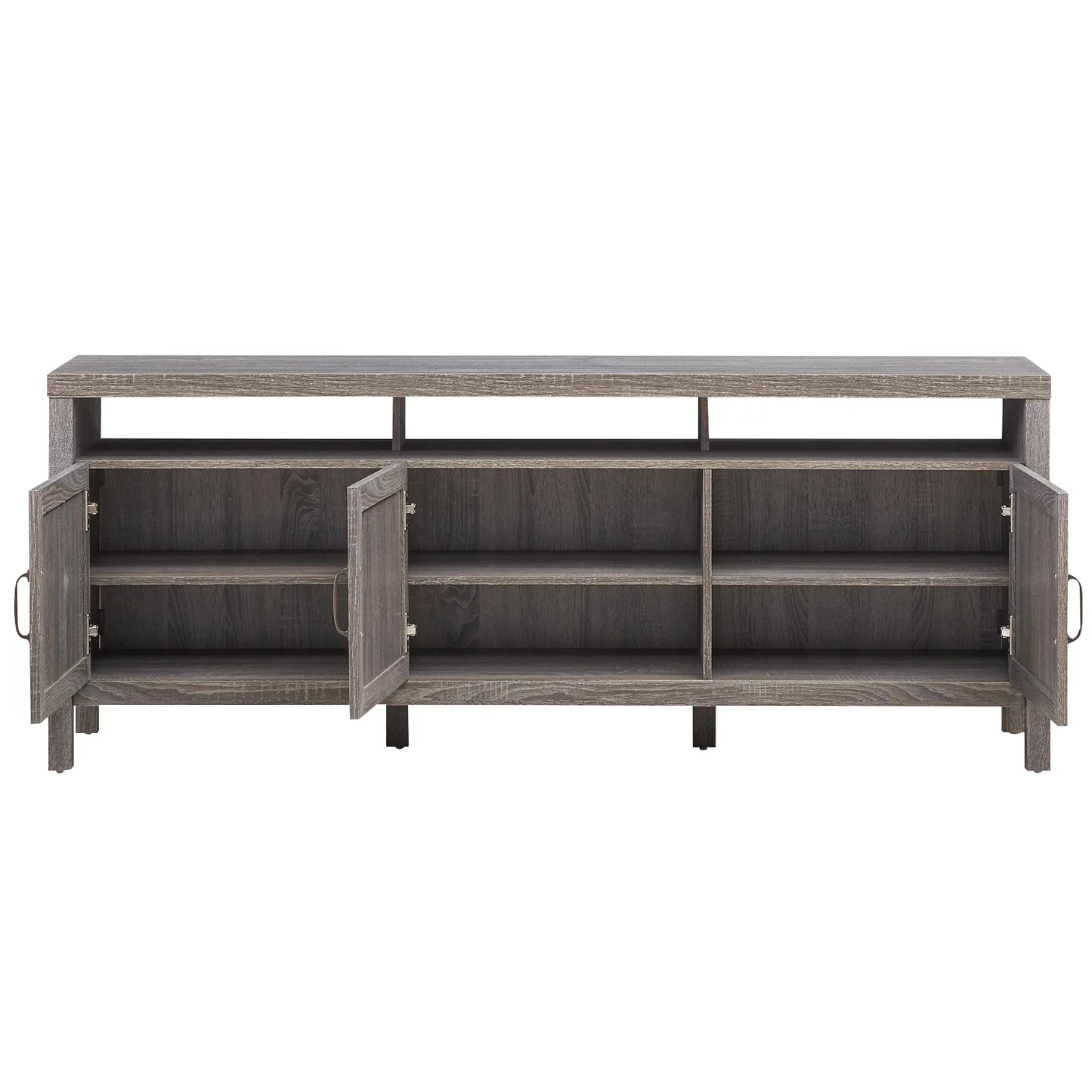 Universal Television Stand Cabinet Media Console with Three Rattan Doors in Grey