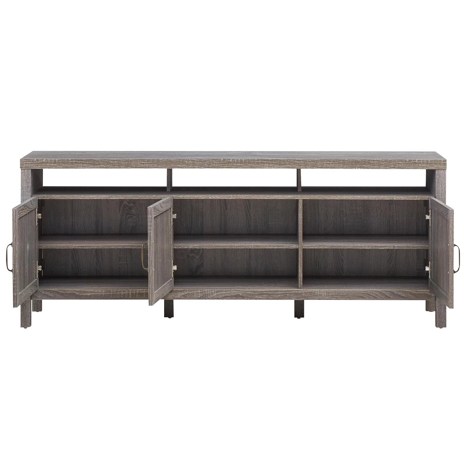 Universal Television Stand Cabinet Media Console with Three Rattan Doors in Grey