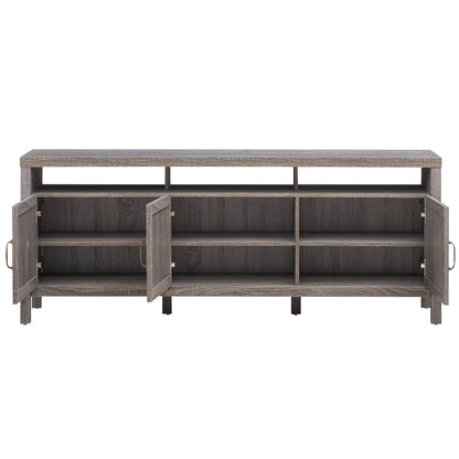 Universal Television Stand Cabinet Media Console with Three Rattan Doors in Grey