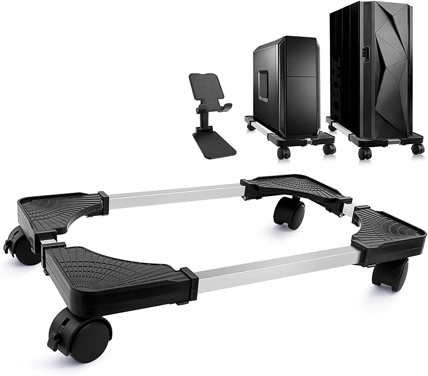 Adjustable Mobile CPU Tower Stand with Rolling Wheels for Gaming and Student Desktops