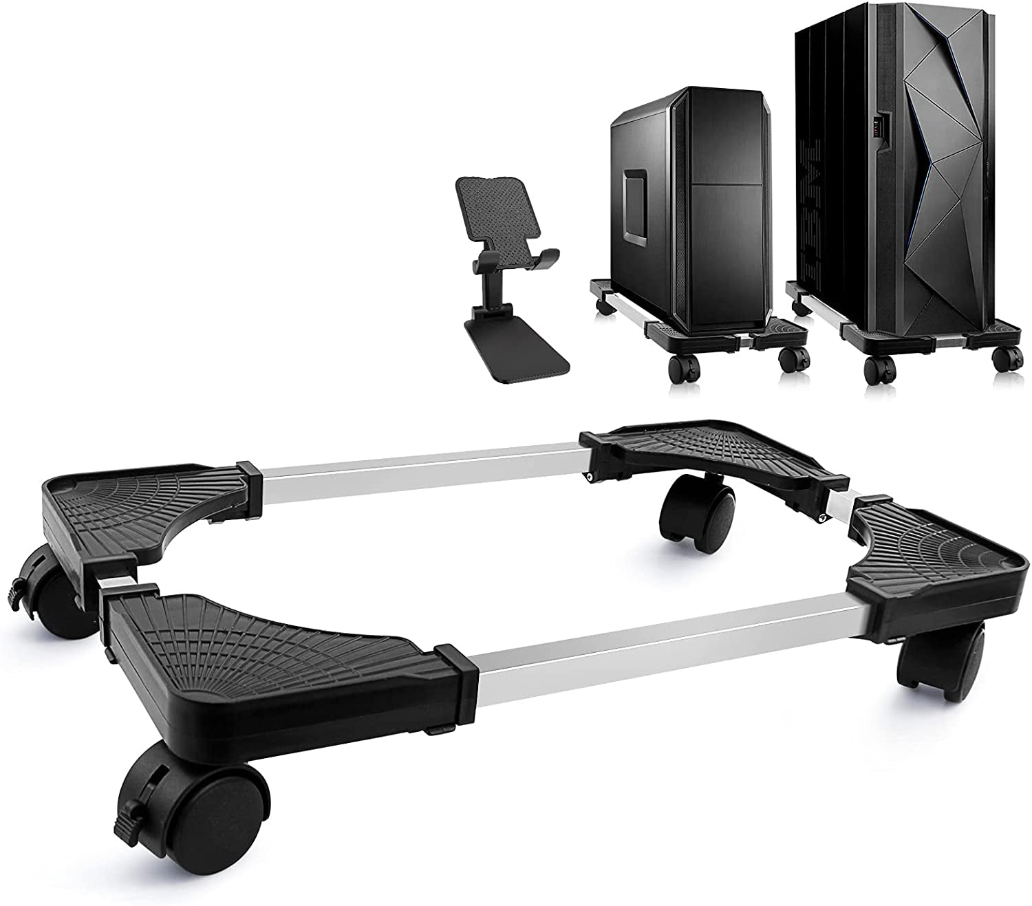 Adjustable Mobile CPU Tower Stand with Rolling Wheels for Gaming and Student Desktops