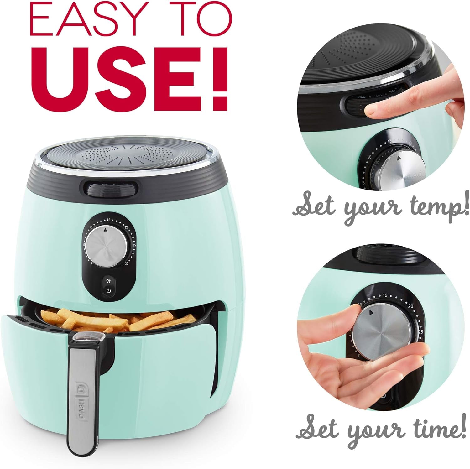 Deluxe Air Fryer -Has Aircrisp® Technology - Adjustable Temperature Control & Auto Shut-Off Feature - Compact Nonstick Basket - 3 Quarts - Aqua