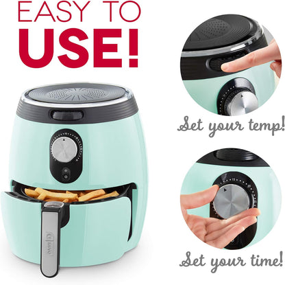 Deluxe Air Fryer -Has Aircrisp® Technology - Adjustable Temperature Control & Auto Shut-Off Feature - Compact Nonstick Basket - 3 Quarts - Aqua