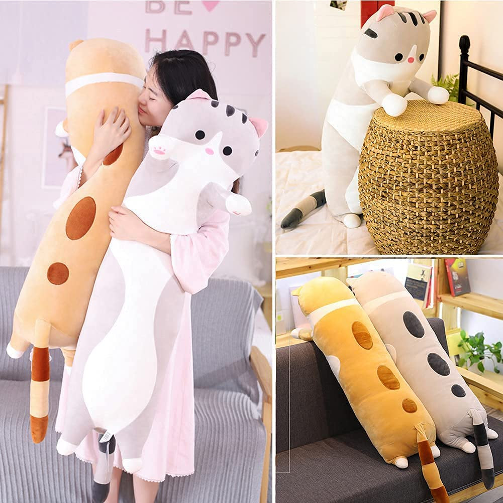 Long Body Cat Plush Pillow - Soft Cartoon Stuffed Animal Doll, Ideal Gift for Kids and Girls (Orange, 19")