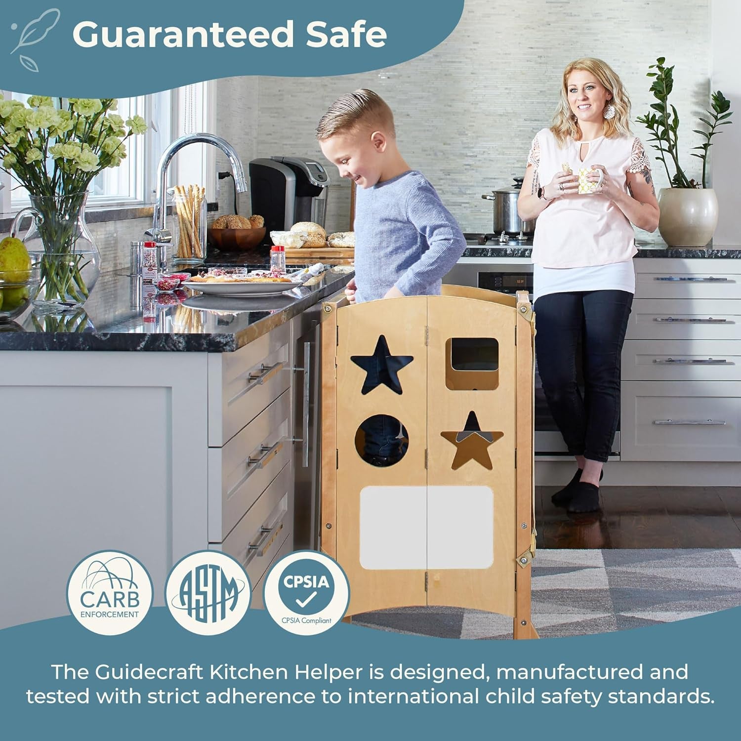 Classic Kitchen Helper® Toddler Tower - Gray: Folding and Adjustable Learning Step Stool with Chalkboard | Montessori Collapsible Safety Non-Slip Platform