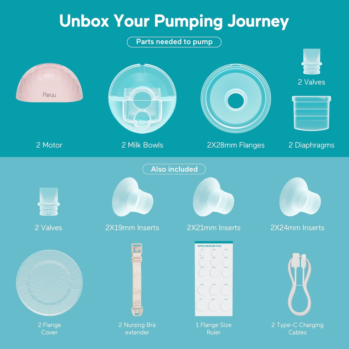 Wearable Electric Breast Pump - Hands-Free Portable Design with 4 Modes and 9 Adjustable Levels, Pack of 2