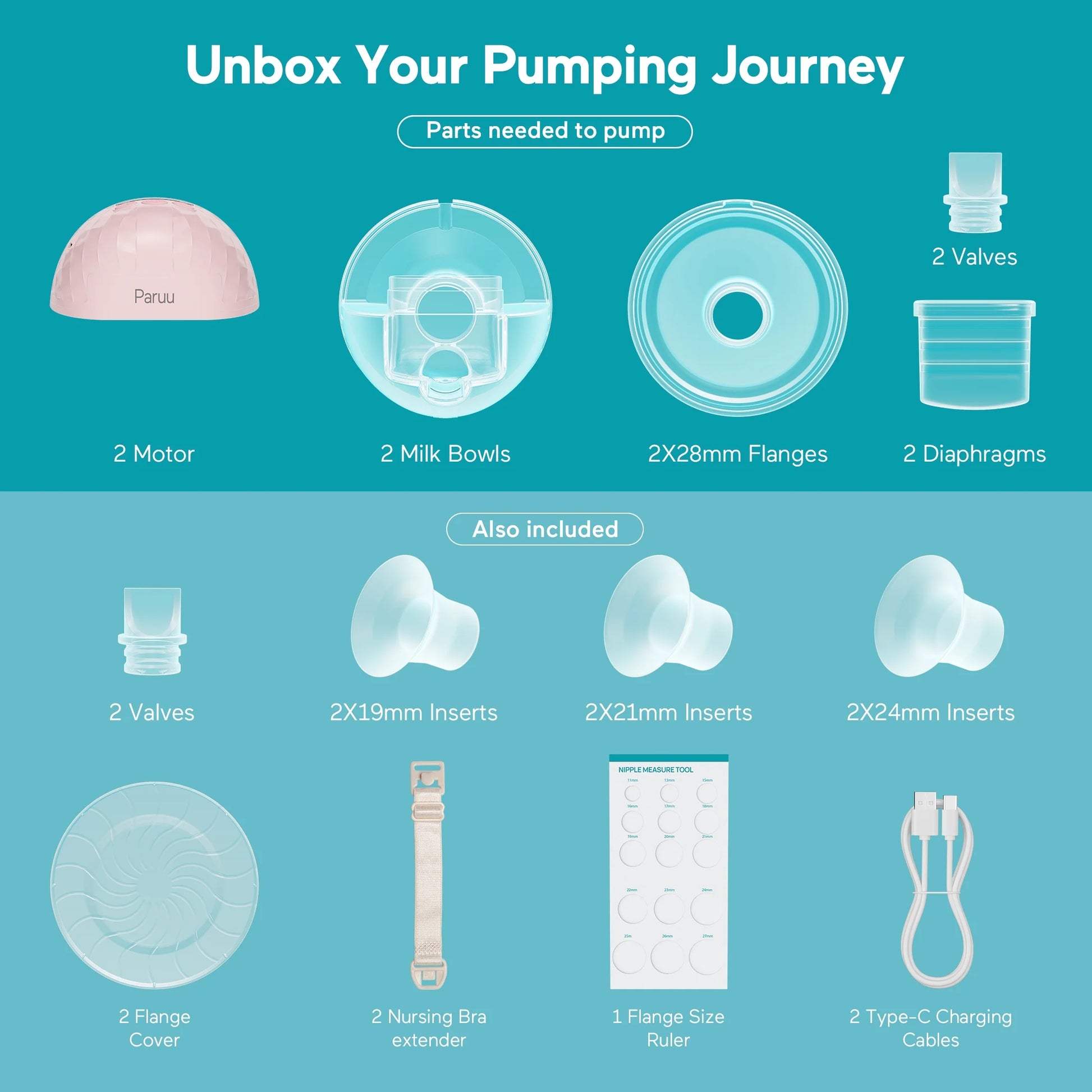Wearable Electric Breast Pump - Hands-Free Portable Design with 4 Modes and 9 Adjustable Levels, Pack of 2